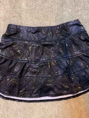 ID Ideology Tiered Ruffle Skort - Black & Gold Marble Print - Size L